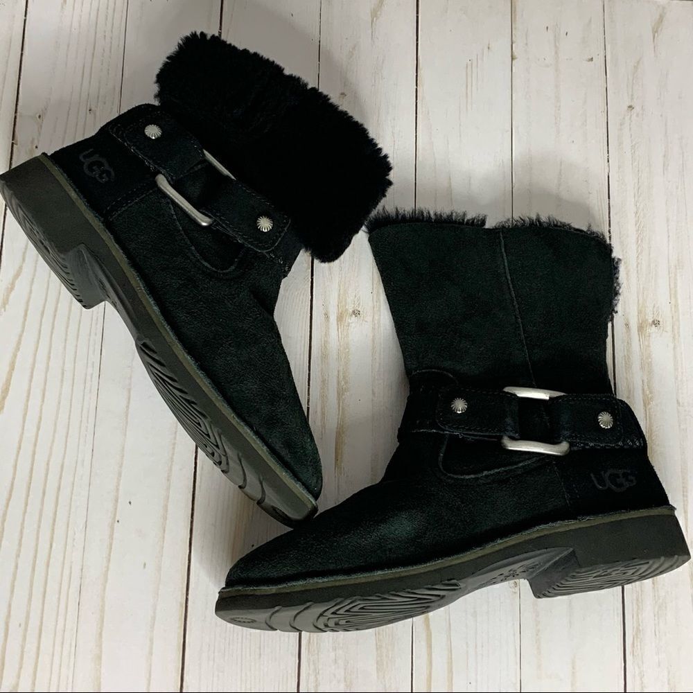 Ugg Cedric Black fur lined leather boots - Picture 2 of 16